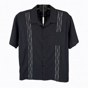 Coofandy Black Cuban Guayabera Latin Button Down Shirt Sz 3XL Resort Casual